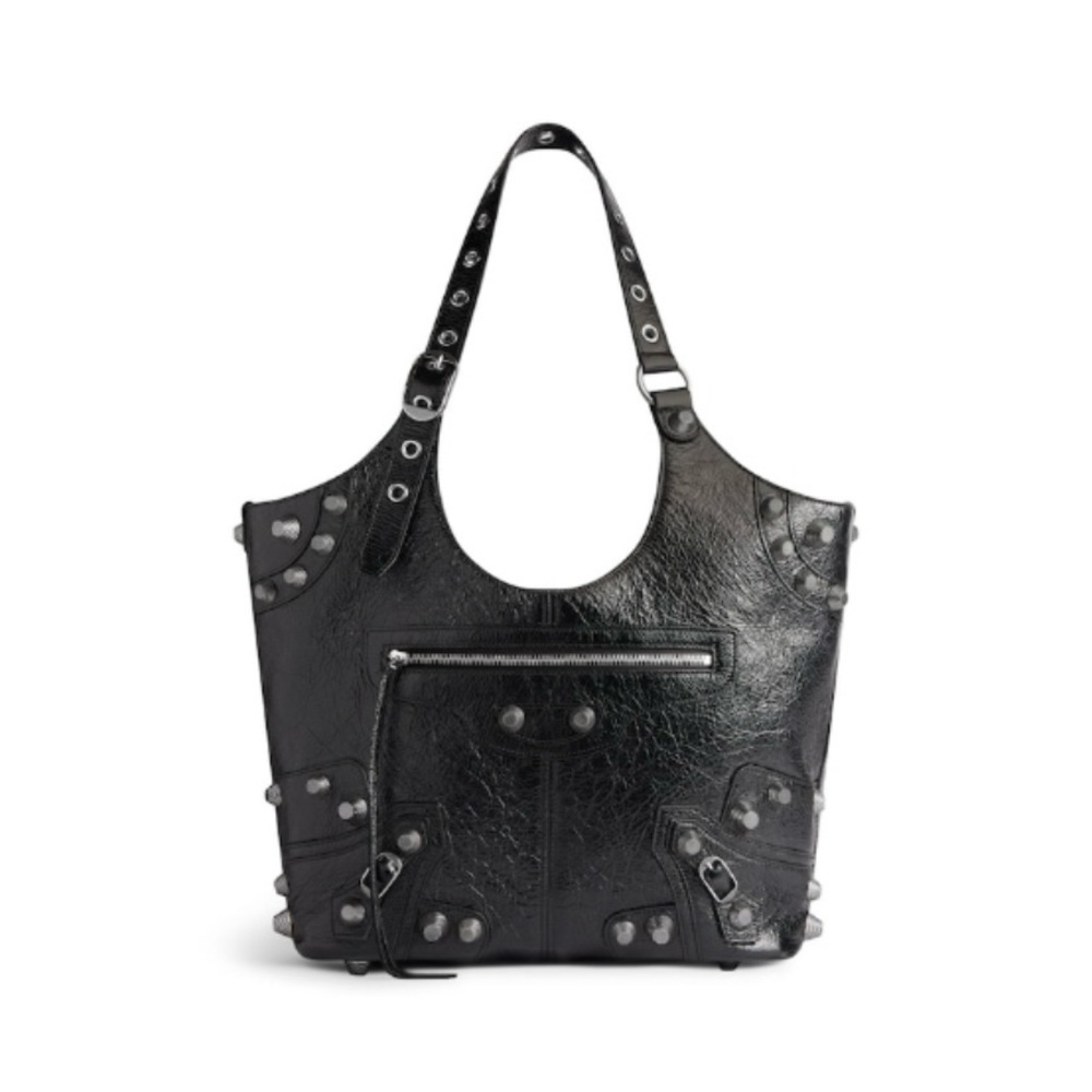 Balenciaga Le Cagole Medium Carry All Black Studded Leather Tote Bag